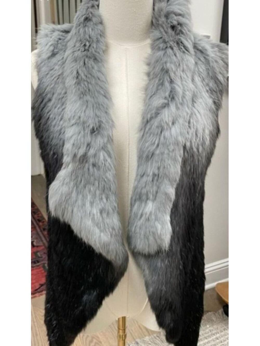 Size M - Love Token Black/Grey Ombre Rabbit Fur Vest